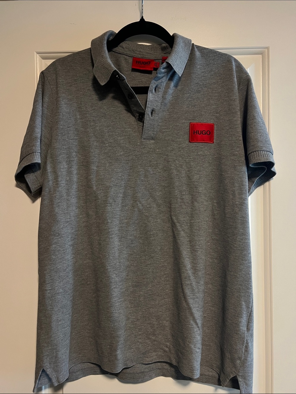 Hugo Boss Grey Polo with Red Logo Patch